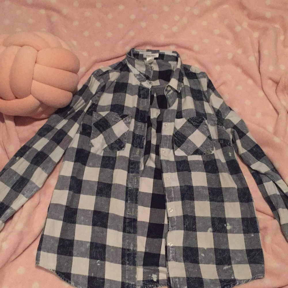 Distressed denim flannnel